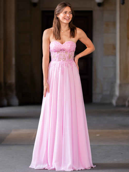 Rosa Abendkleid mit Spitzenbesatz und A-Linie, perfekt für Ball und Gala