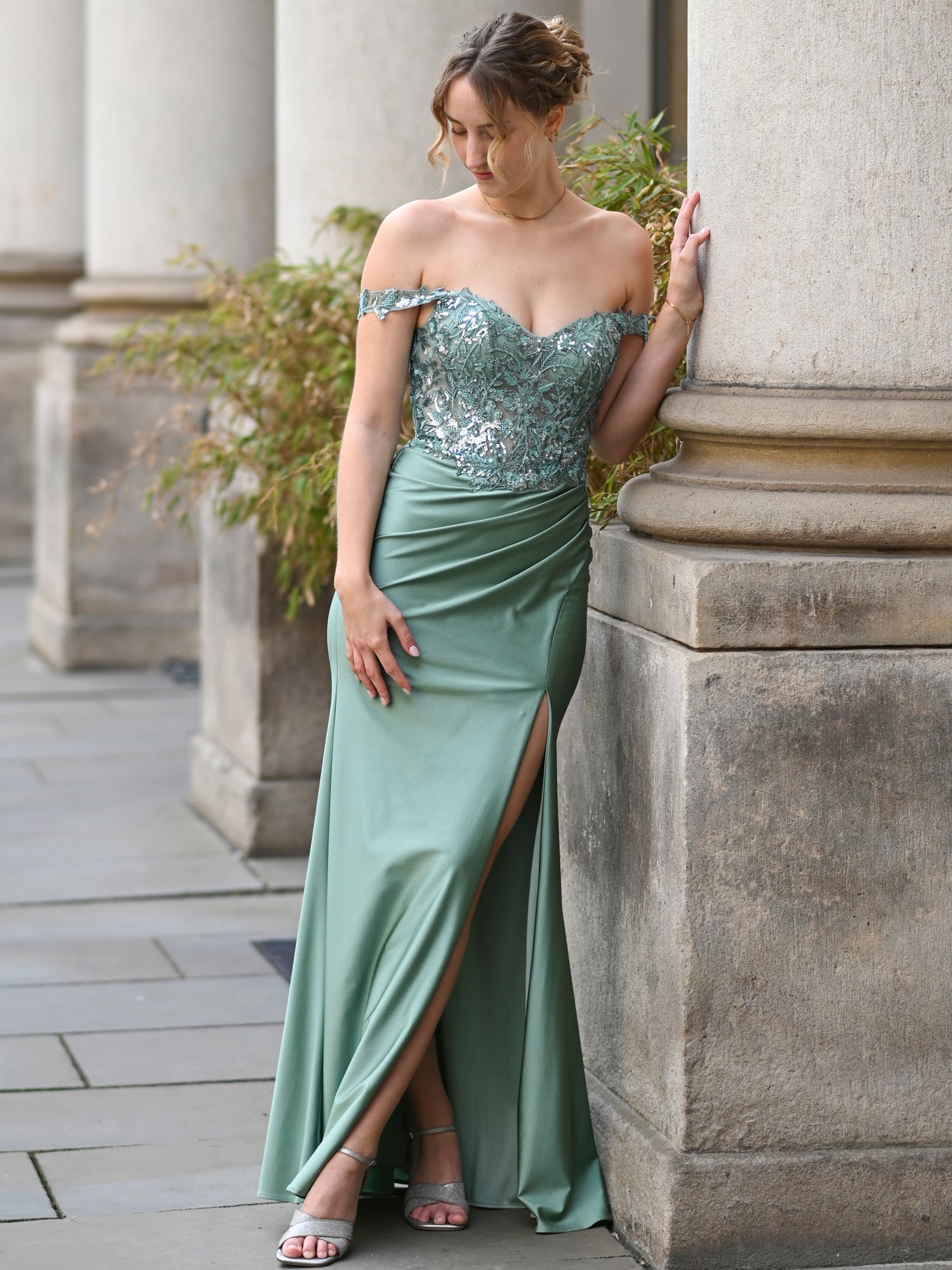 Abendkleid Flora - Salbeigrün