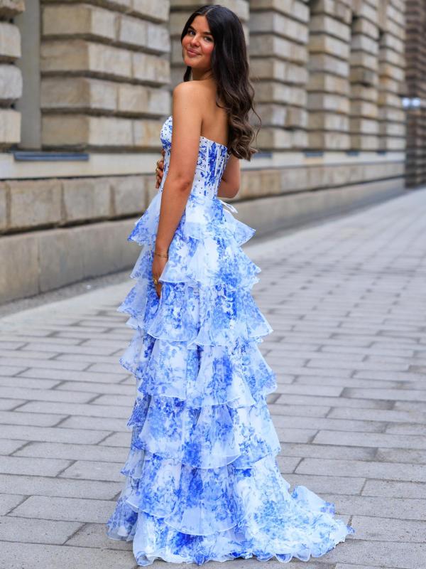 Abendkleid Meadow, blau-weiß h