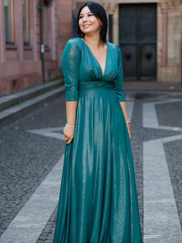 Abendkleid Langarm Silvana, grün v2