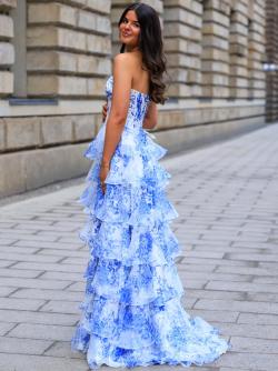 Abendkleid Meadow, blau-weiß